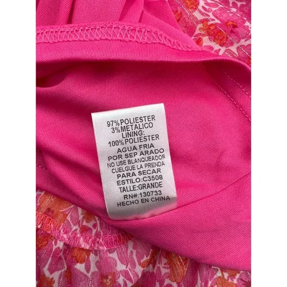 Umgee Women Size Large Pink Floral Metallic Flutter Sleeve Dress NWT - Picture 9 of 10